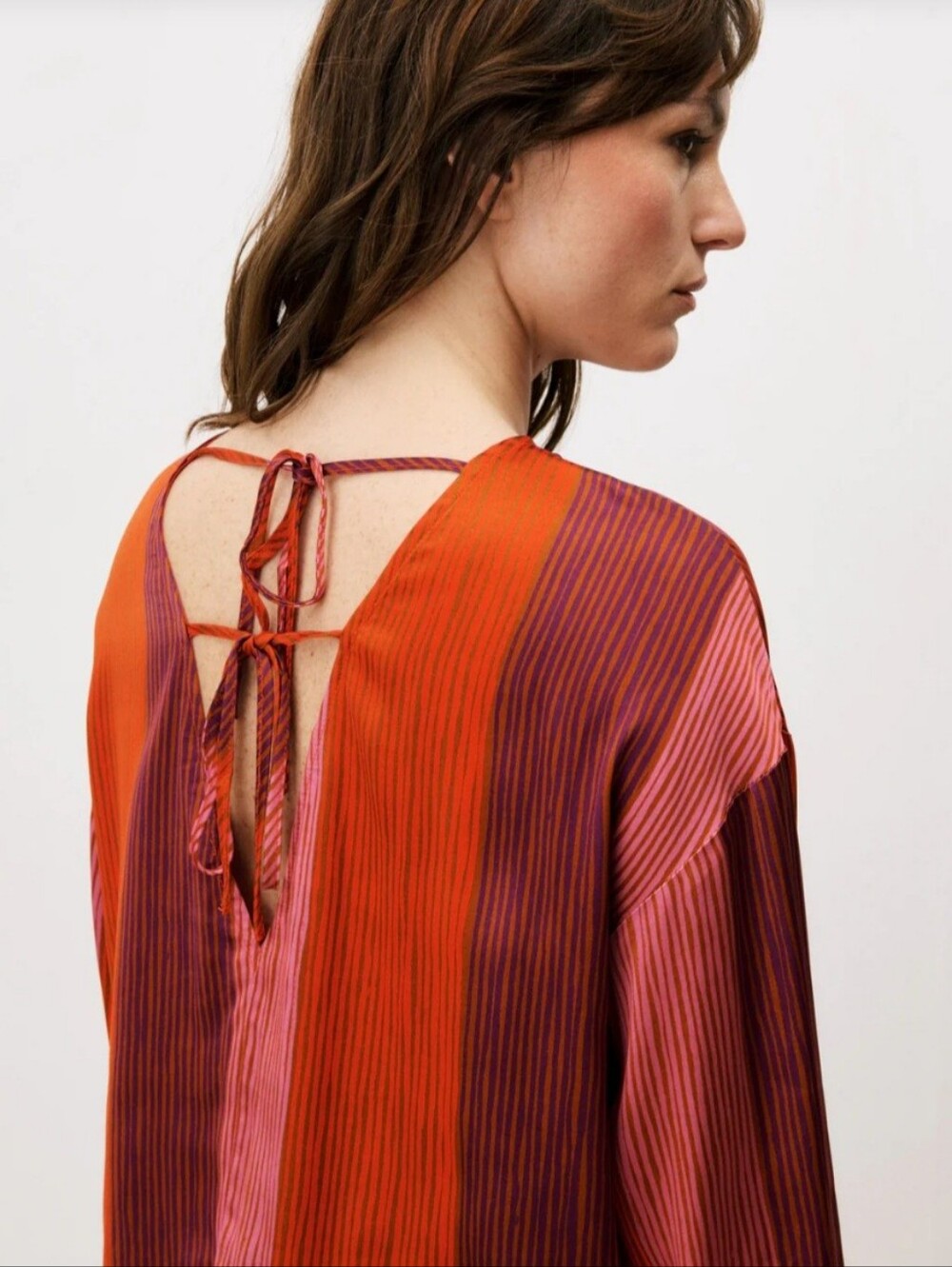 Women's Striped Tie-Back Blouse in Red and Pink Sz XS